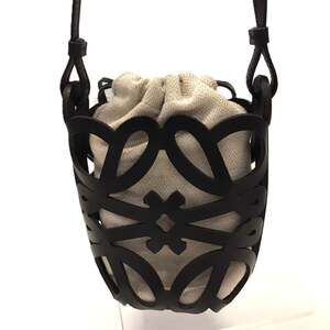 Loewe Anagram Cut-Out Pocket Shoulder Bag, Black Calf Leather Mini Pouch C922...